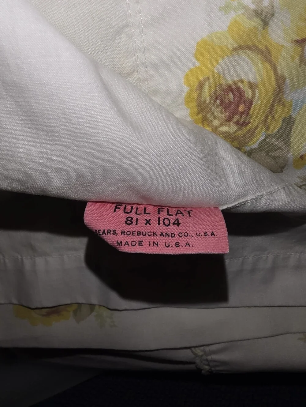 Vintage 1960s Sears Yellow Rose Floral Full Flat Sheet